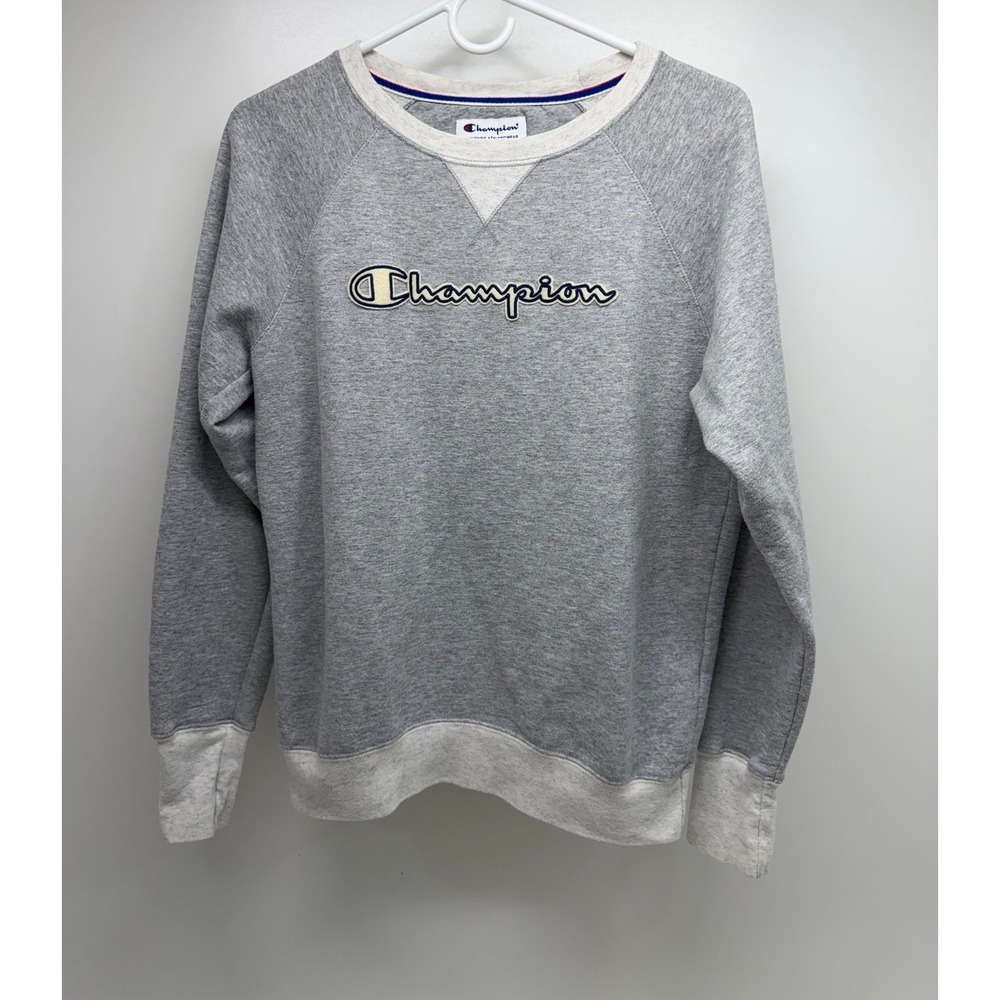 Champion Sweatshirt Pullover Women's S Grey Logo Spell Out Embroidered Crewneck